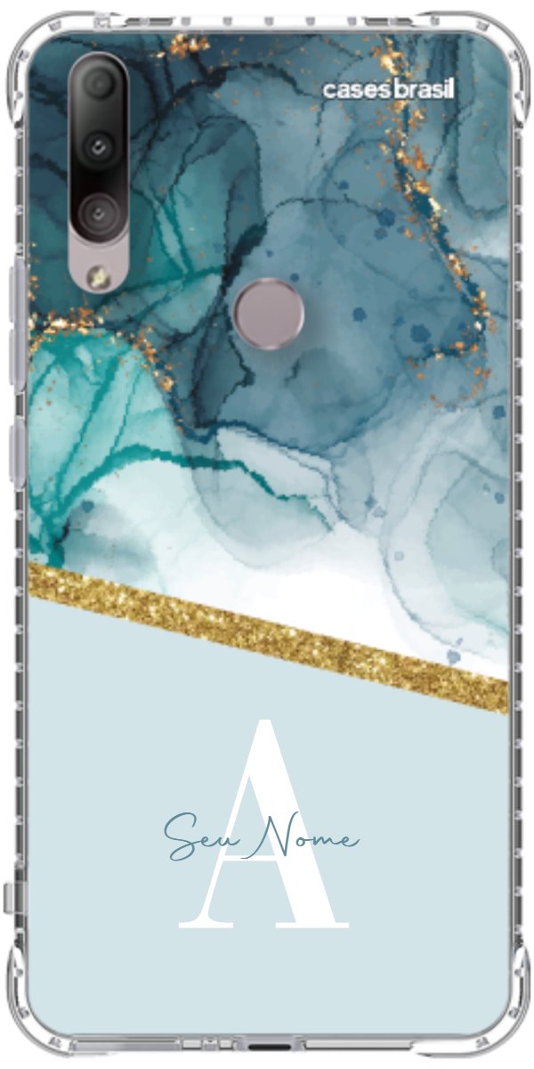 Capinha para Celular Mármore Aqua Dourada