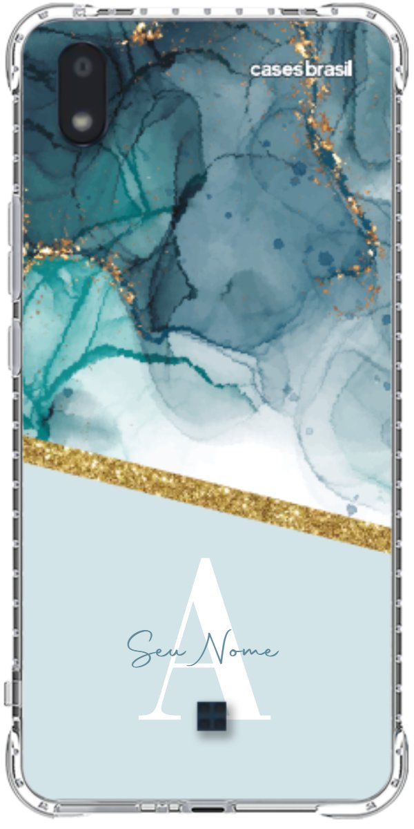 Capinha para Celular Mármore Aqua Dourada