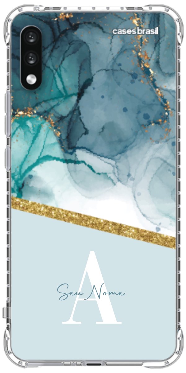 Capinha para Celular Mármore Aqua Dourada