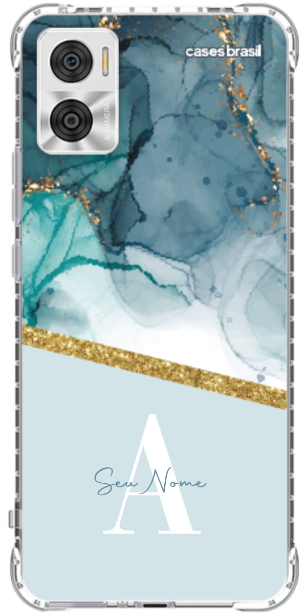 Capinha para Celular Mármore Aqua Dourada