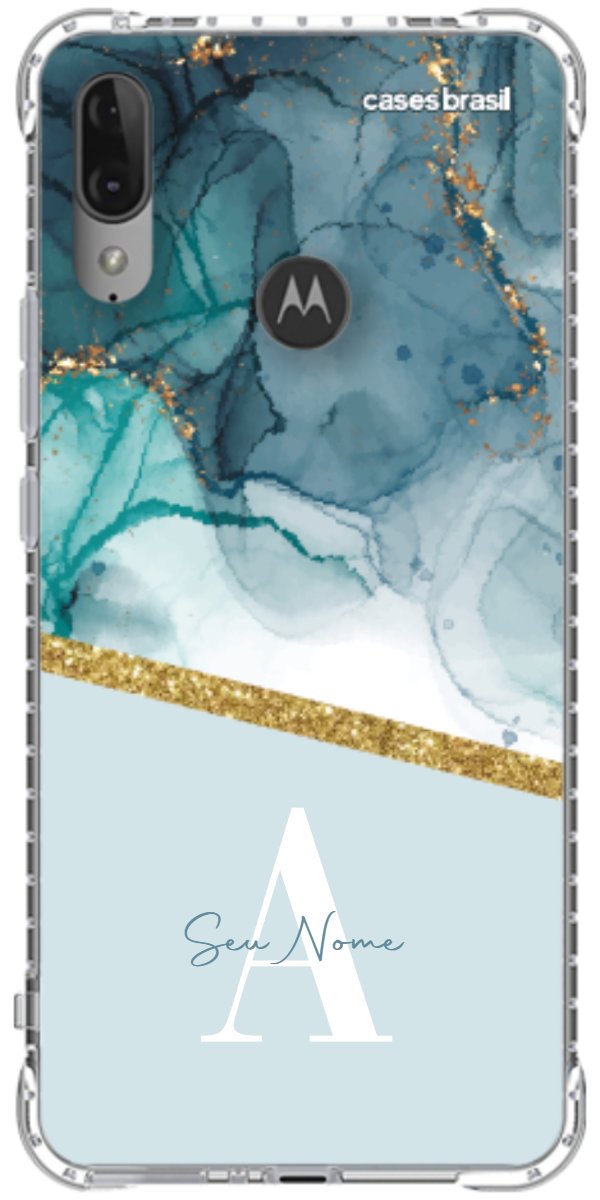 Capinha para Celular Mármore Aqua Dourada
