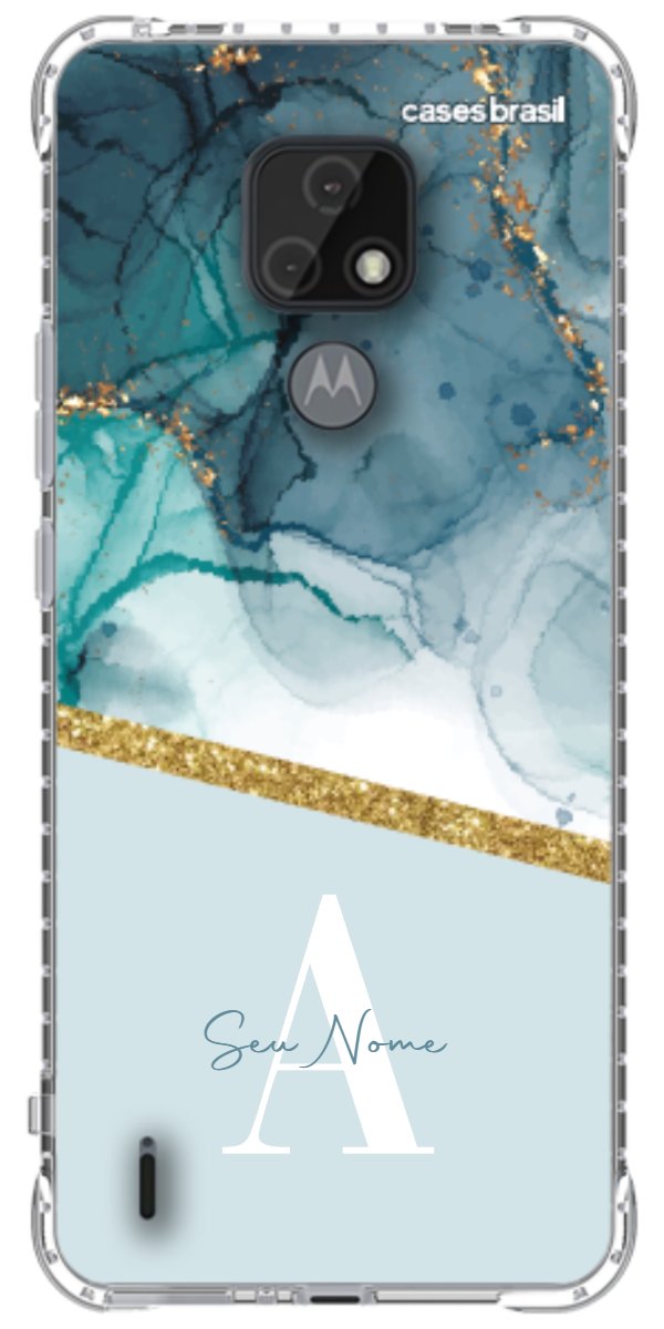 Capinha para Celular Mármore Aqua Dourada