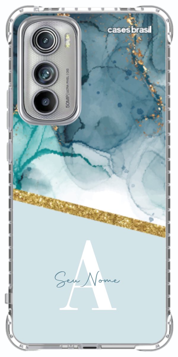 Capinha para Celular Mármore Aqua Dourada