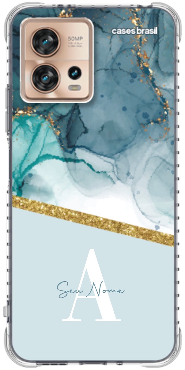 Capinha para Celular Mármore Aqua Dourada