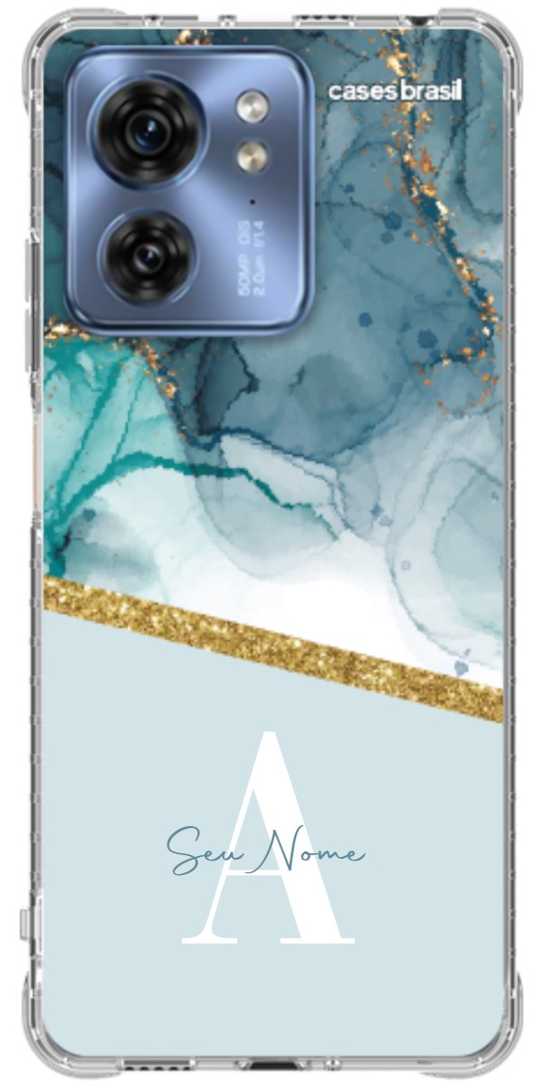 Capinha para Celular Mármore Aqua Dourada