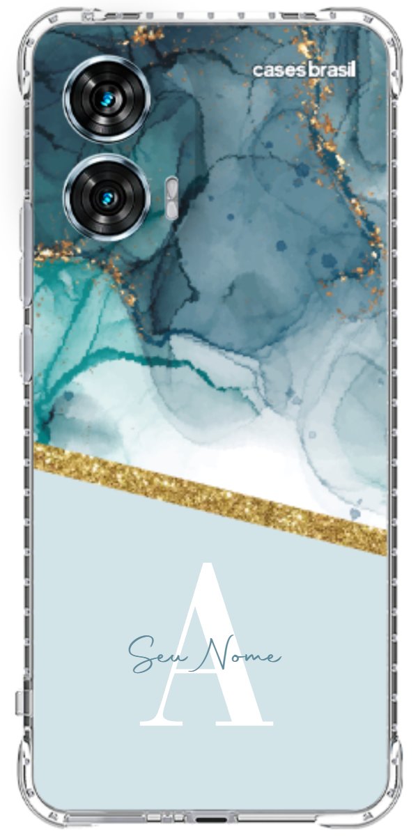 Capinha para Celular Mármore Aqua Dourada