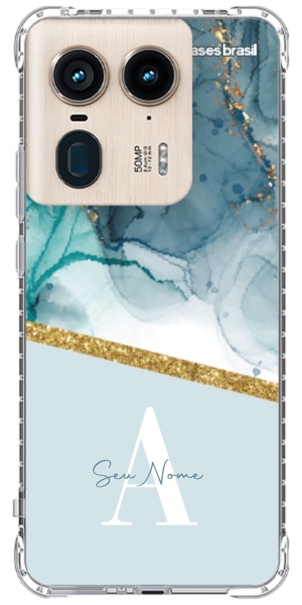 Capinha para Celular Mármore Aqua Dourada