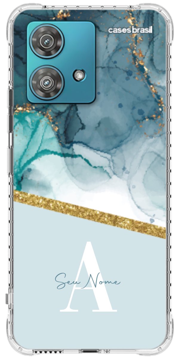 Capinha para Celular Mármore Aqua Dourada