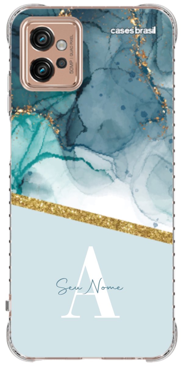 Capinha para Celular Mármore Aqua Dourada