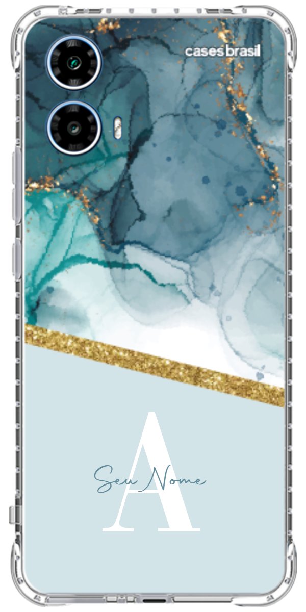 Capinha para Celular Mármore Aqua Dourada