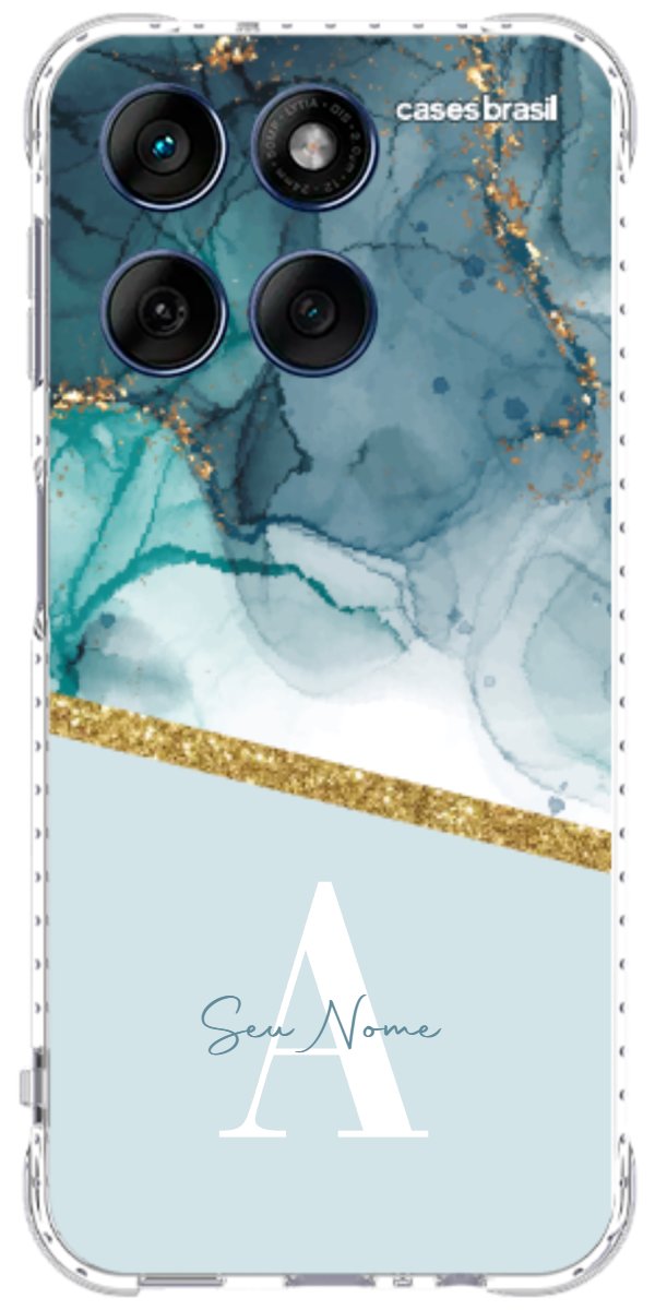 Capinha para Celular Mármore Aqua Dourada