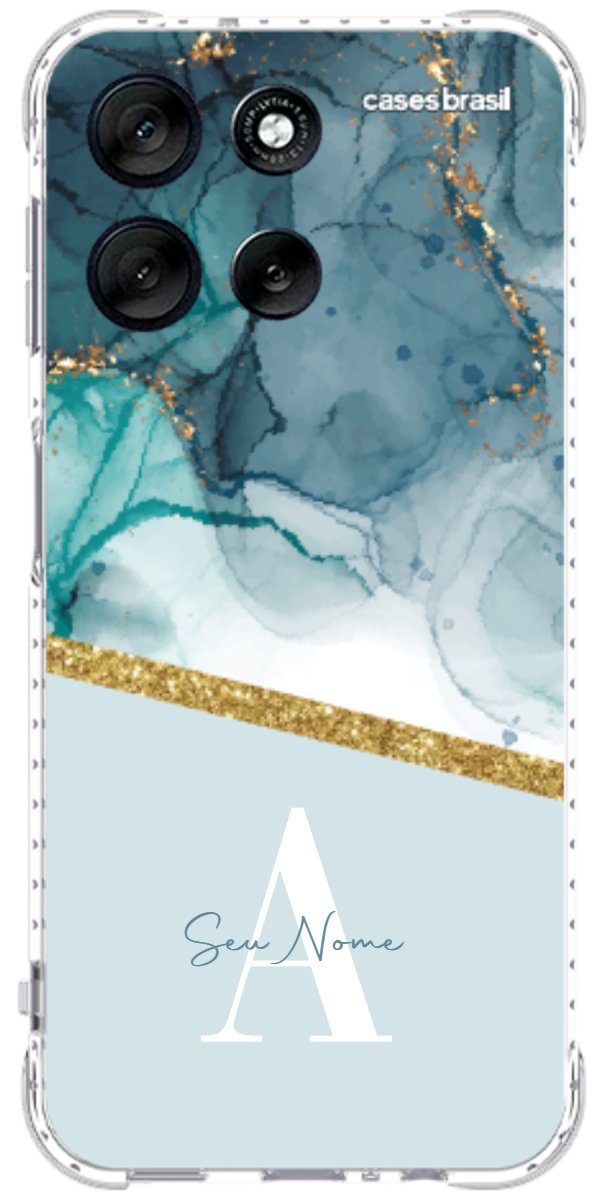 Capinha para Celular Mármore Aqua Dourada