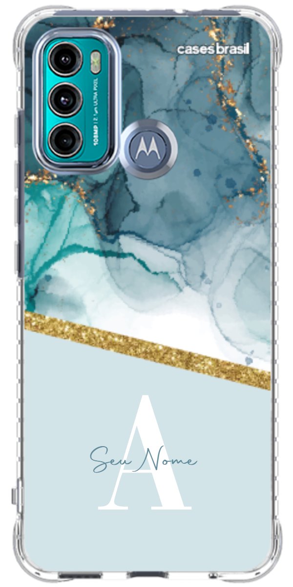 Capinha para Celular Mármore Aqua Dourada