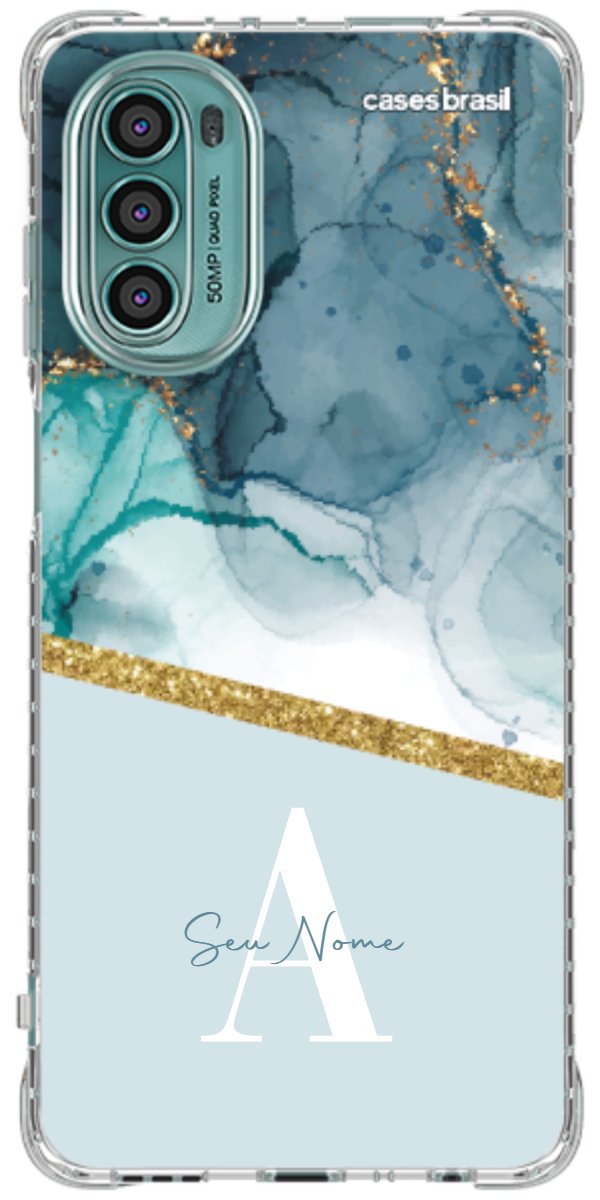 Capinha para Celular Mármore Aqua Dourada
