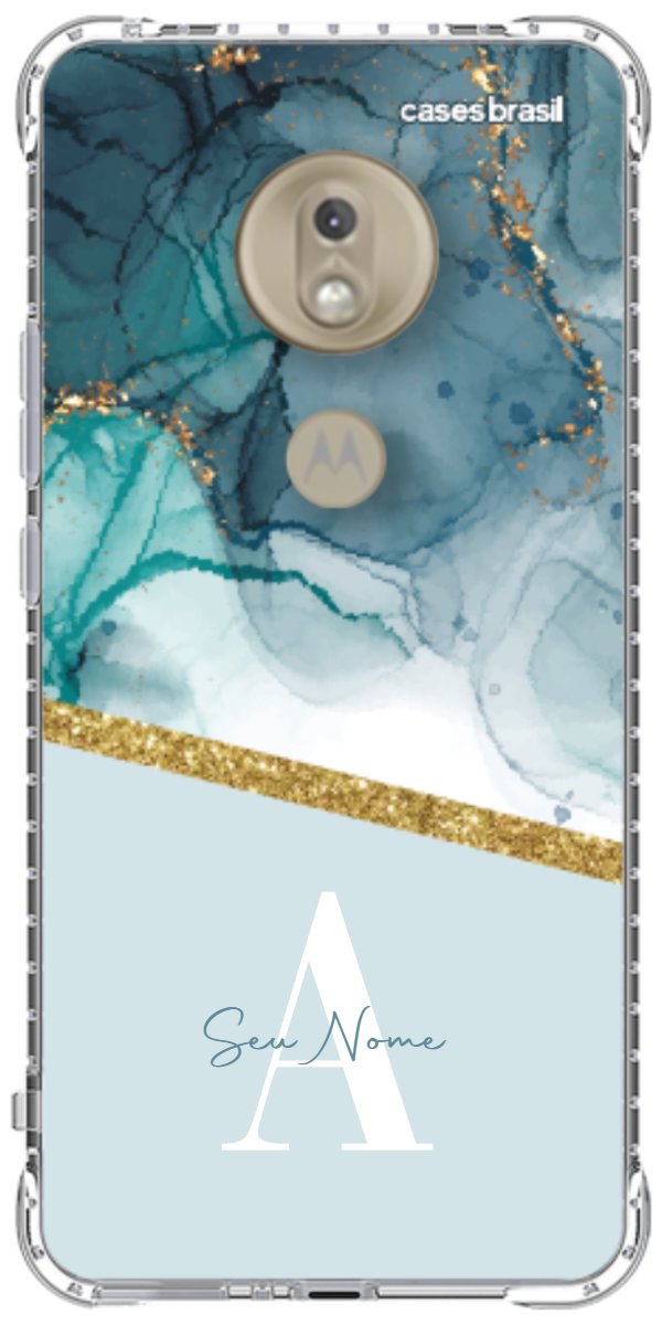 Capinha para Celular Mármore Aqua Dourada
