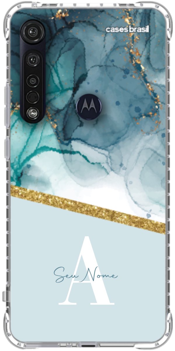 Capinha para Celular Mármore Aqua Dourada