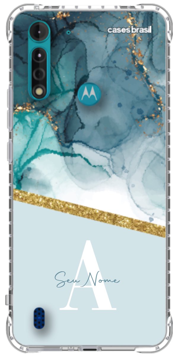 Capinha para Celular Mármore Aqua Dourada