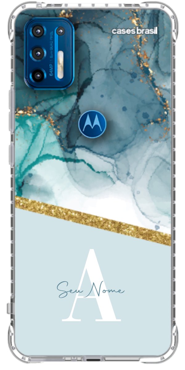Capinha para Celular Mármore Aqua Dourada