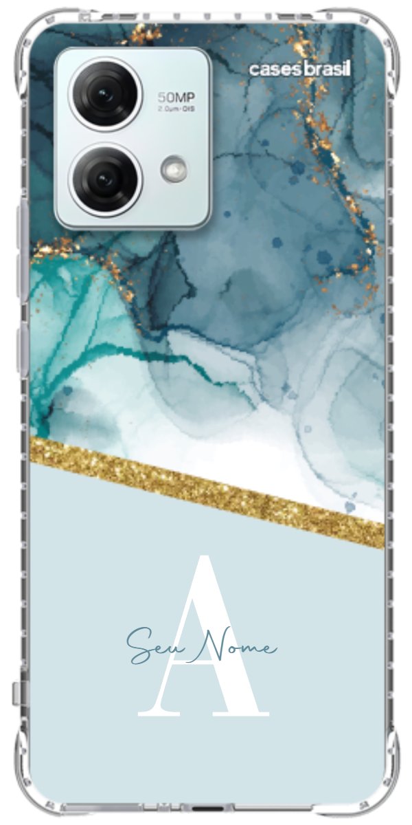 Capinha para Celular Mármore Aqua Dourada