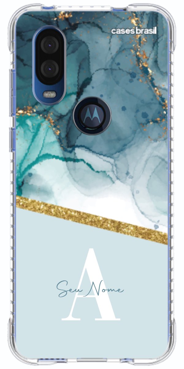 Capinha para Celular Mármore Aqua Dourada