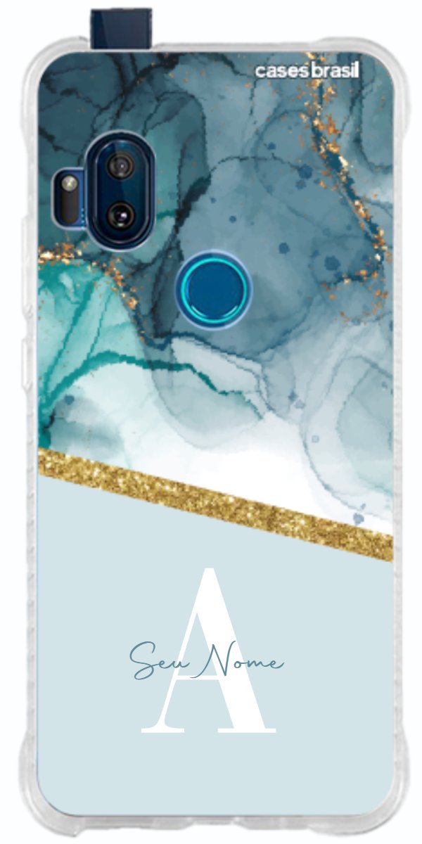 Capinha para Celular Mármore Aqua Dourada