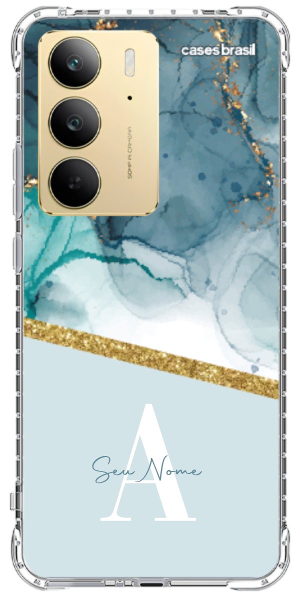 Capinha para Celular Mármore Aqua Dourada
