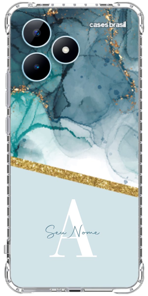 Capinha para Celular Mármore Aqua Dourada