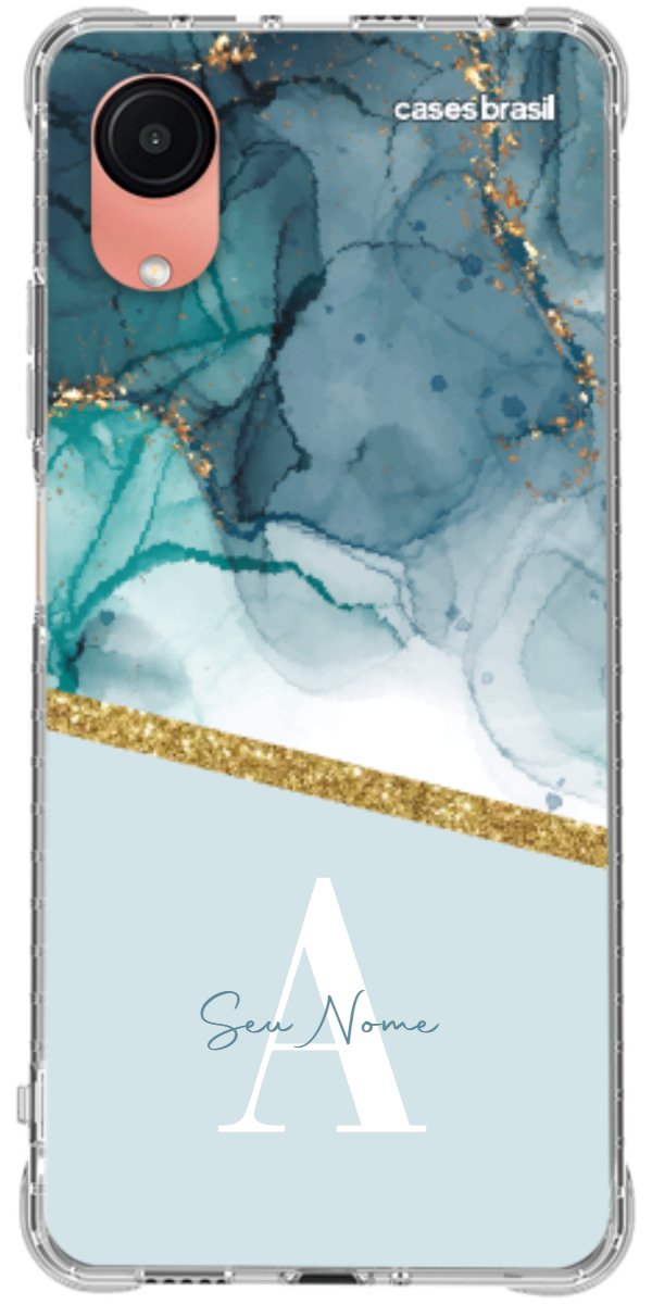 Capinha para Celular Mármore Aqua Dourada