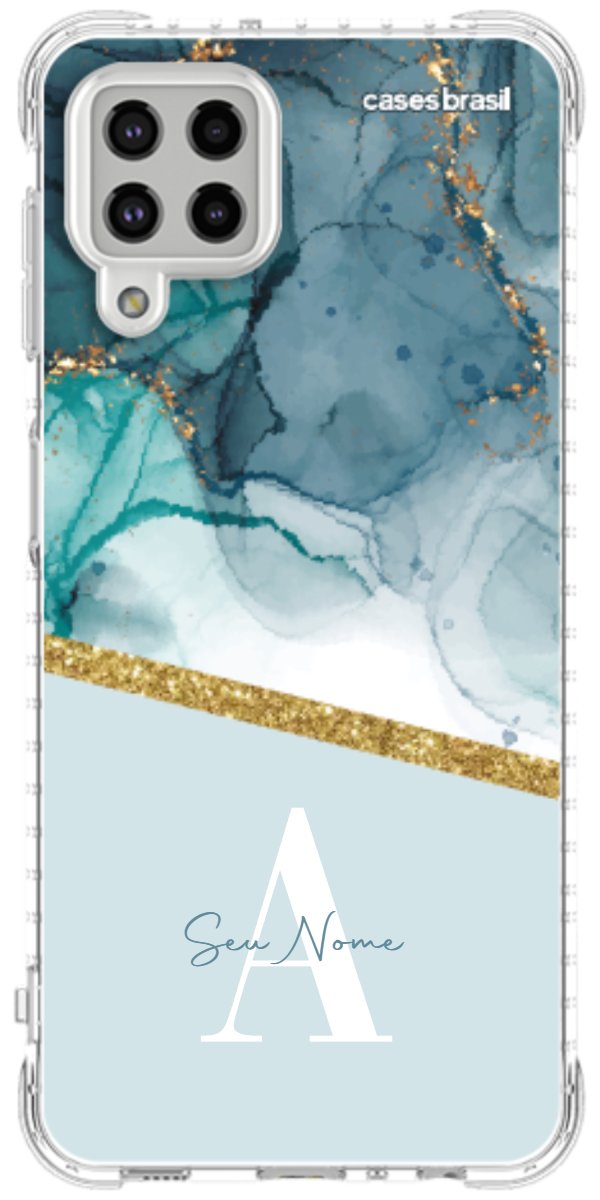 Capinha para Celular Mármore Aqua Dourada