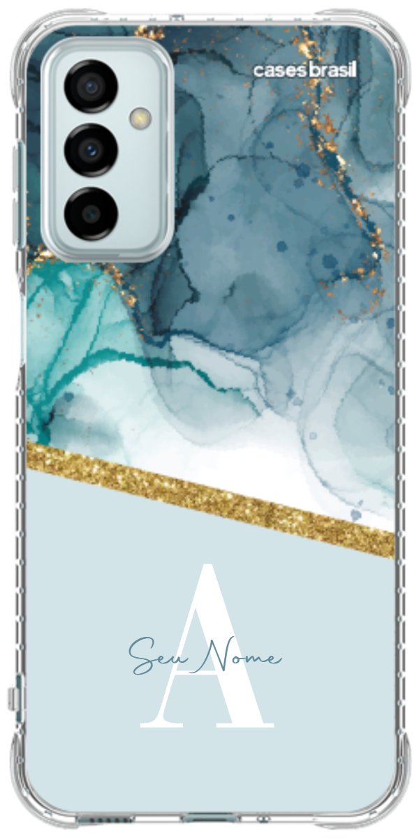 Capinha para Celular Mármore Aqua Dourada