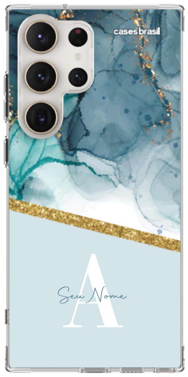 Capinha para Celular Mármore Aqua Dourada