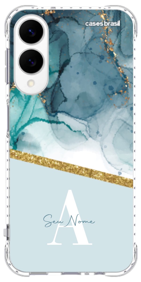 Capinha para Celular Mármore Aqua Dourada