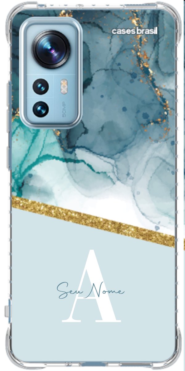 Capinha para Celular Mármore Aqua Dourada