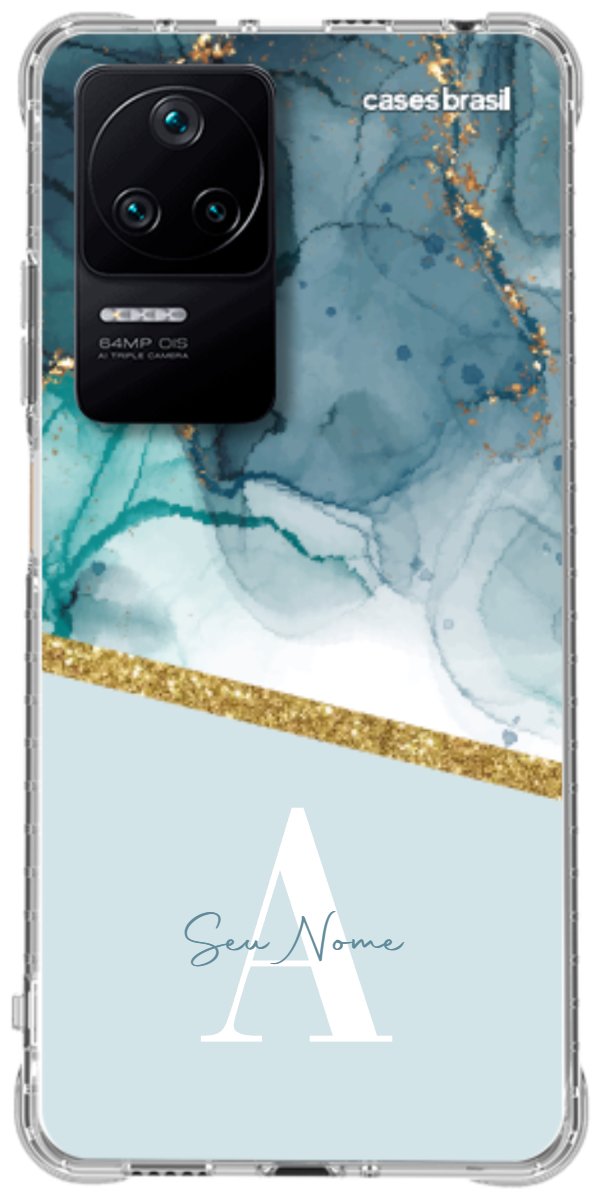 Capinha para Celular Mármore Aqua Dourada
