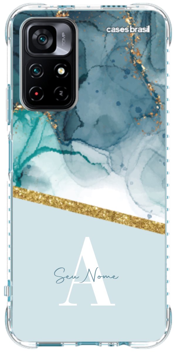 Capinha para Celular Mármore Aqua Dourada