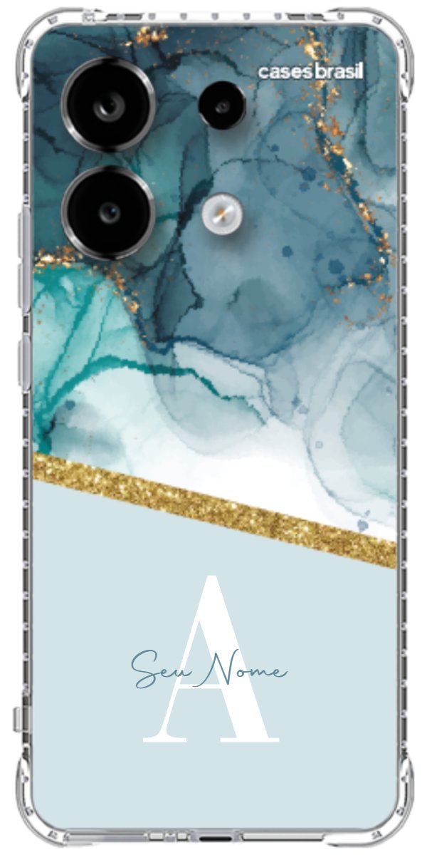 Capinha para Celular Mármore Aqua Dourada