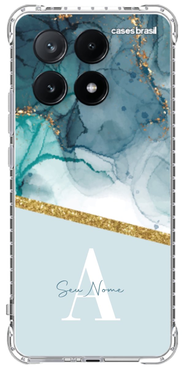 Capinha para Celular Mármore Aqua Dourada