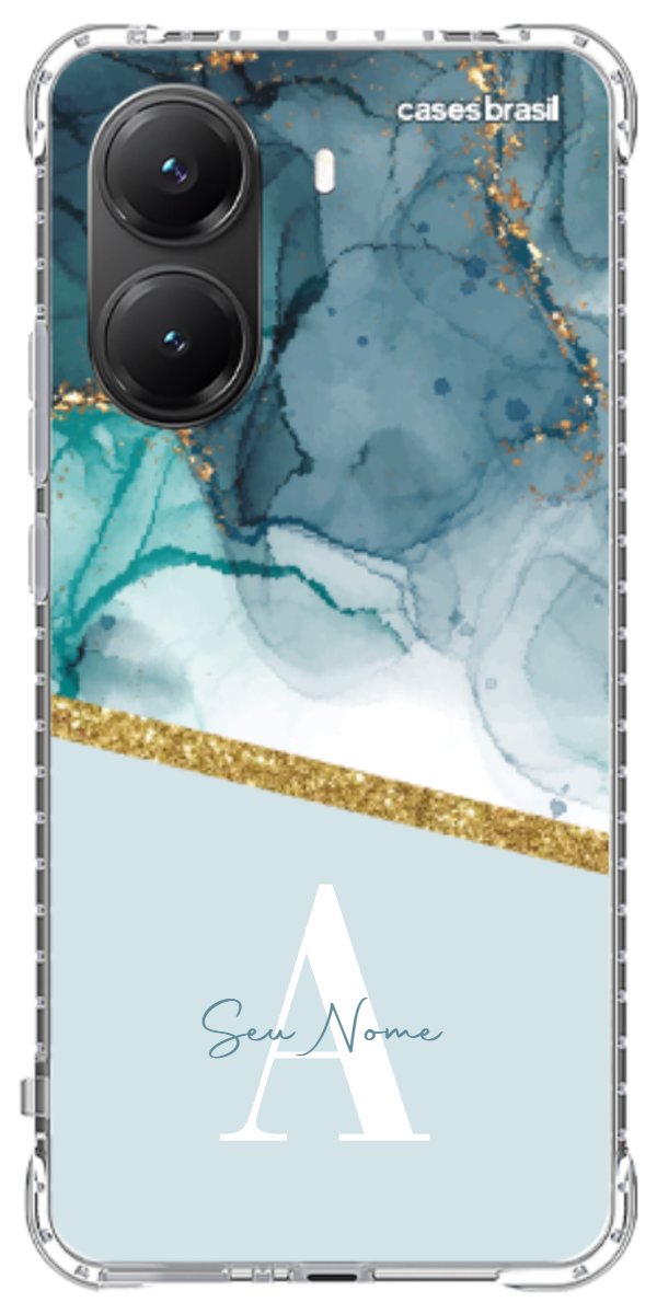 Capinha para Celular Mármore Aqua Dourada