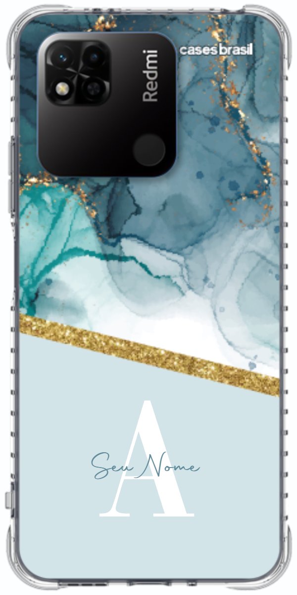 Capinha para Celular Mármore Aqua Dourada