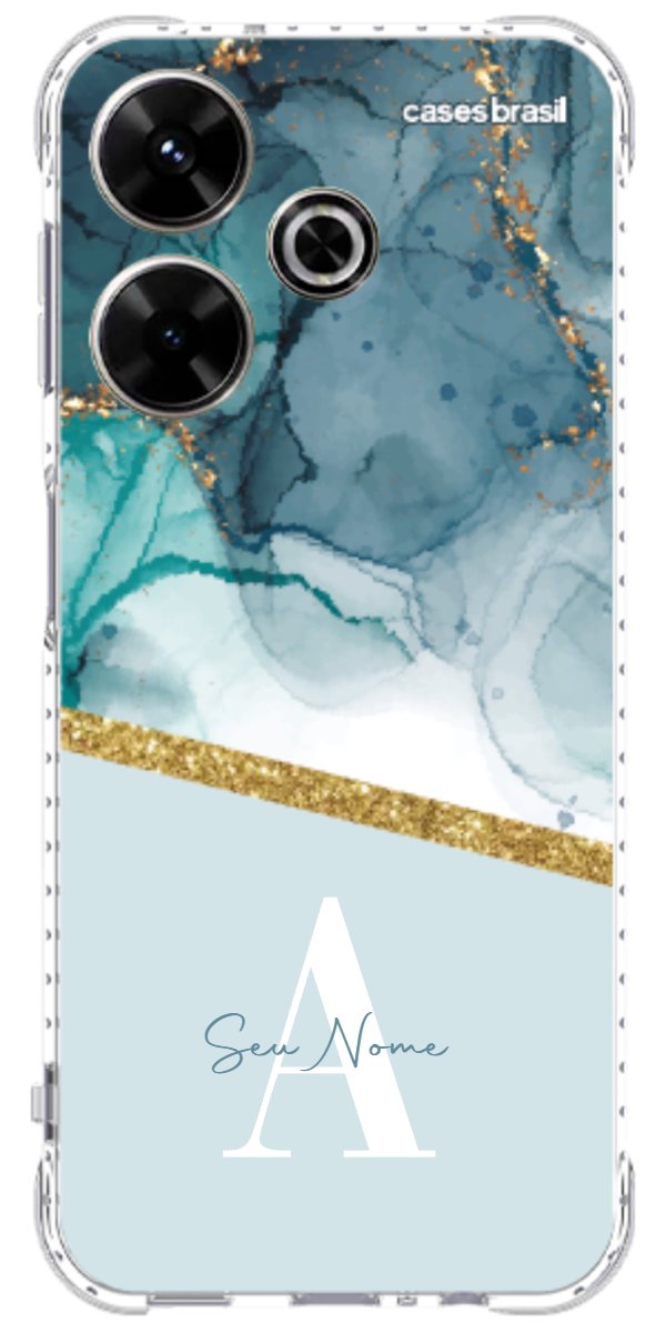 Capinha para Celular Mármore Aqua Dourada