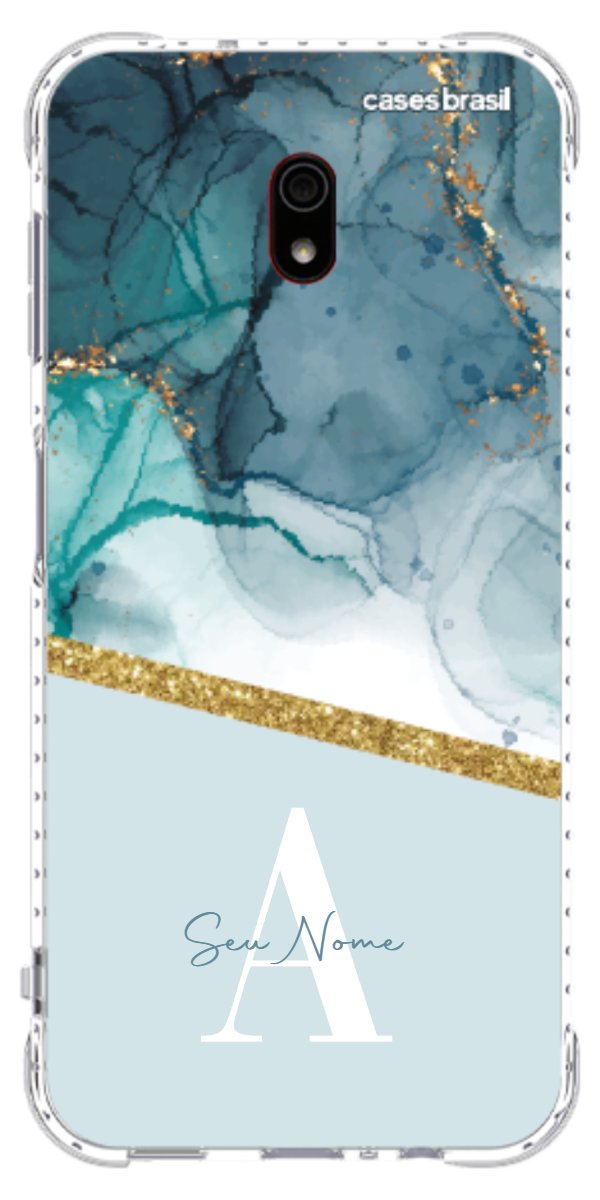 Capinha para Celular Mármore Aqua Dourada