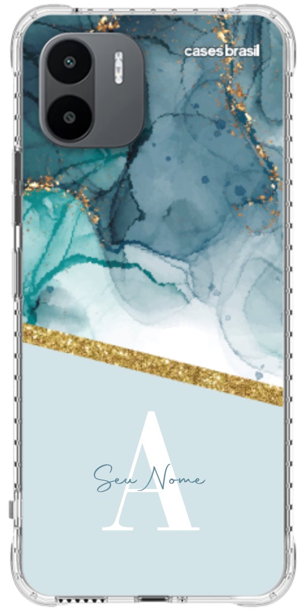 Capinha para Celular Mármore Aqua Dourada
