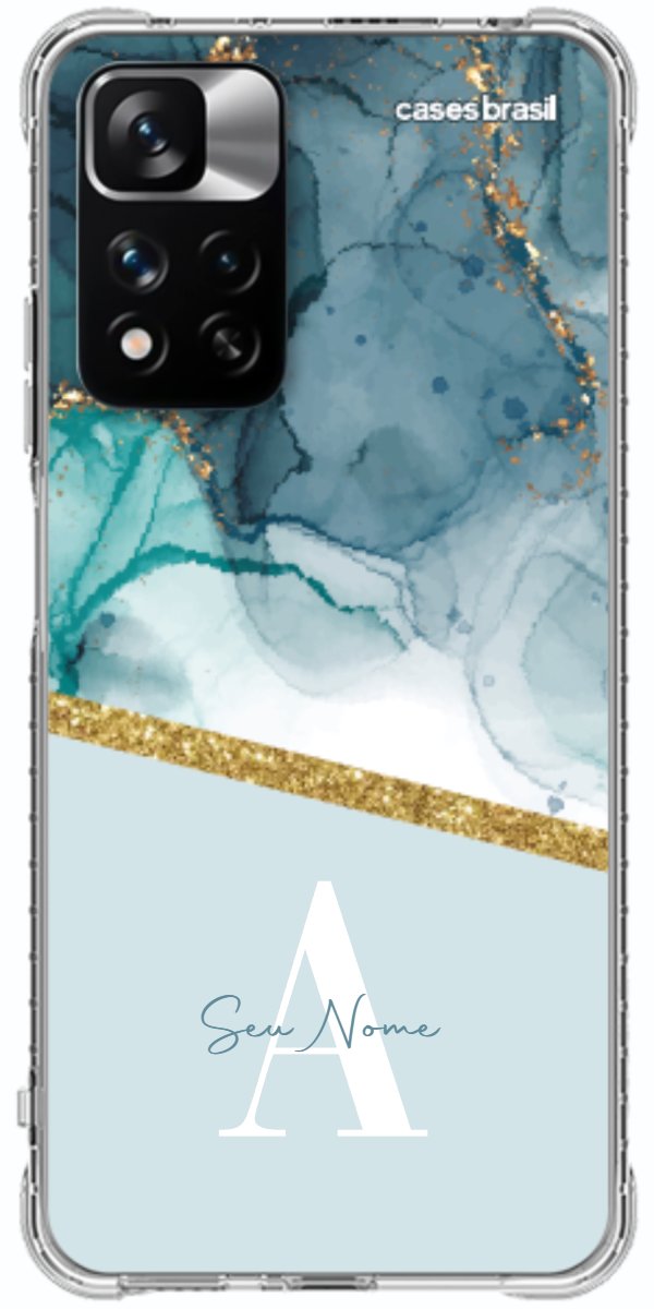 Capinha para Celular Mármore Aqua Dourada