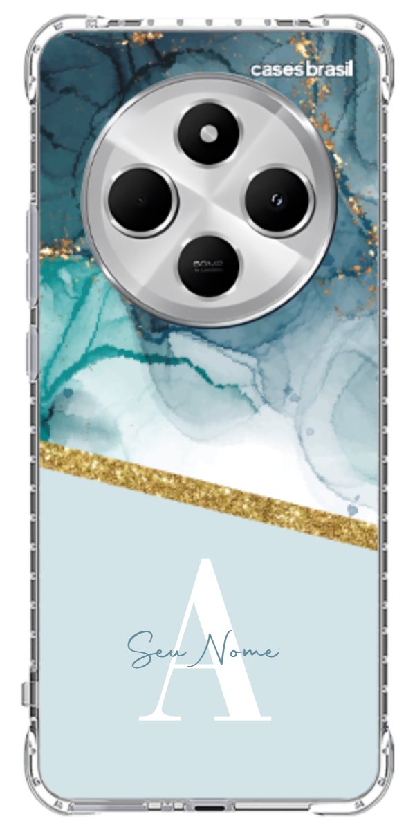 Capinha para Celular Mármore Aqua Dourada